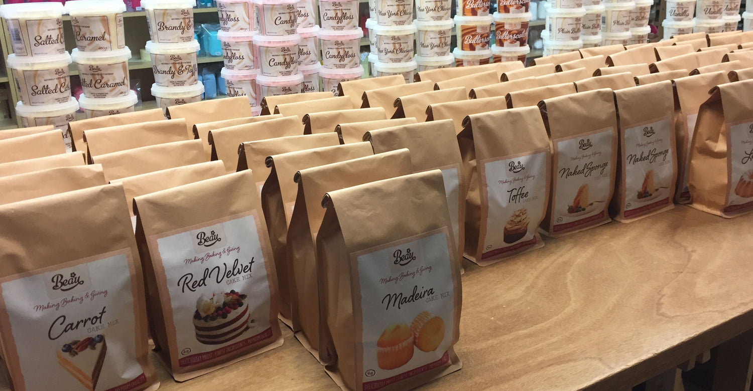 Ready made cake mixes by Beau products